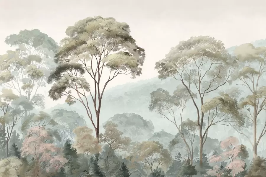 wall murals Магловито јутро у шуми у стилу акварела w09405