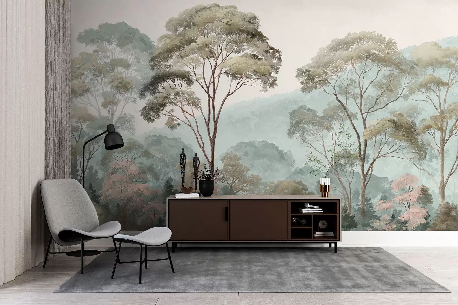 wall murals Магловито јутро у шуми у стилу акварела w09405