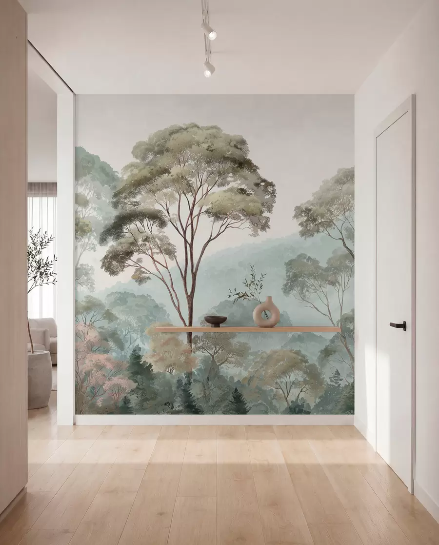 wall murals Магловито јутро у шуми у стилу акварела w09405