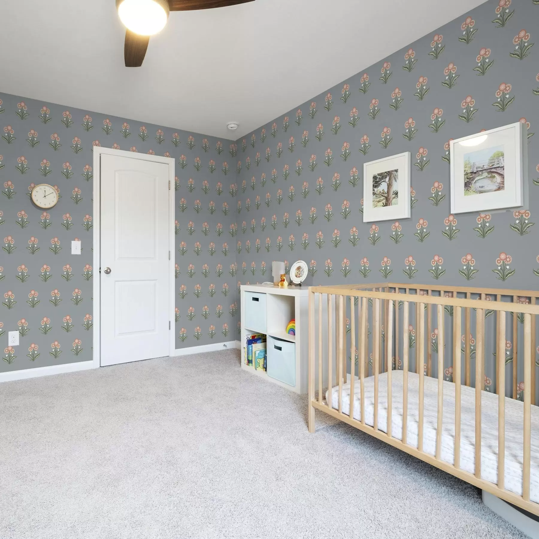 wall murals Стилизовано цвеће на сиво-плавој позадини, топла палета a00494