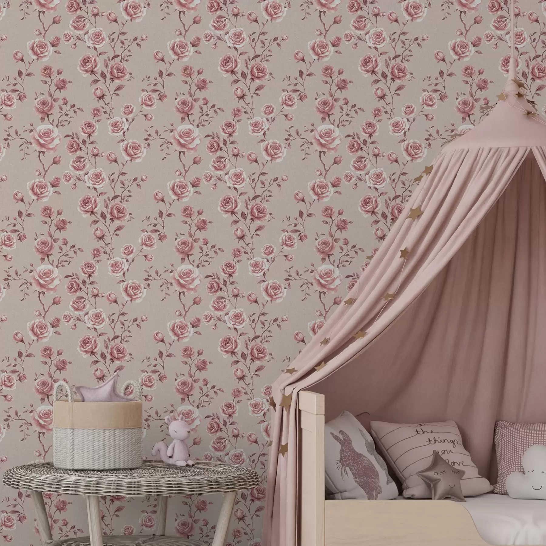 wall murals Пудерасте руже на беж боји — винтаге узорак a00497