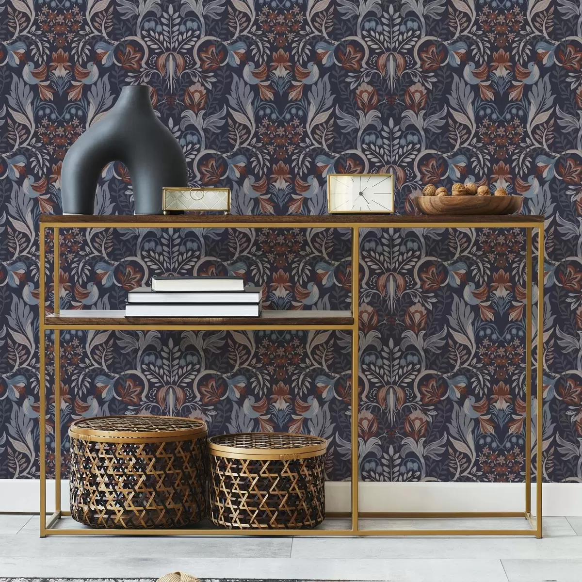 Позадина Народно цвеће и птице на тамноплавој позадини a00502