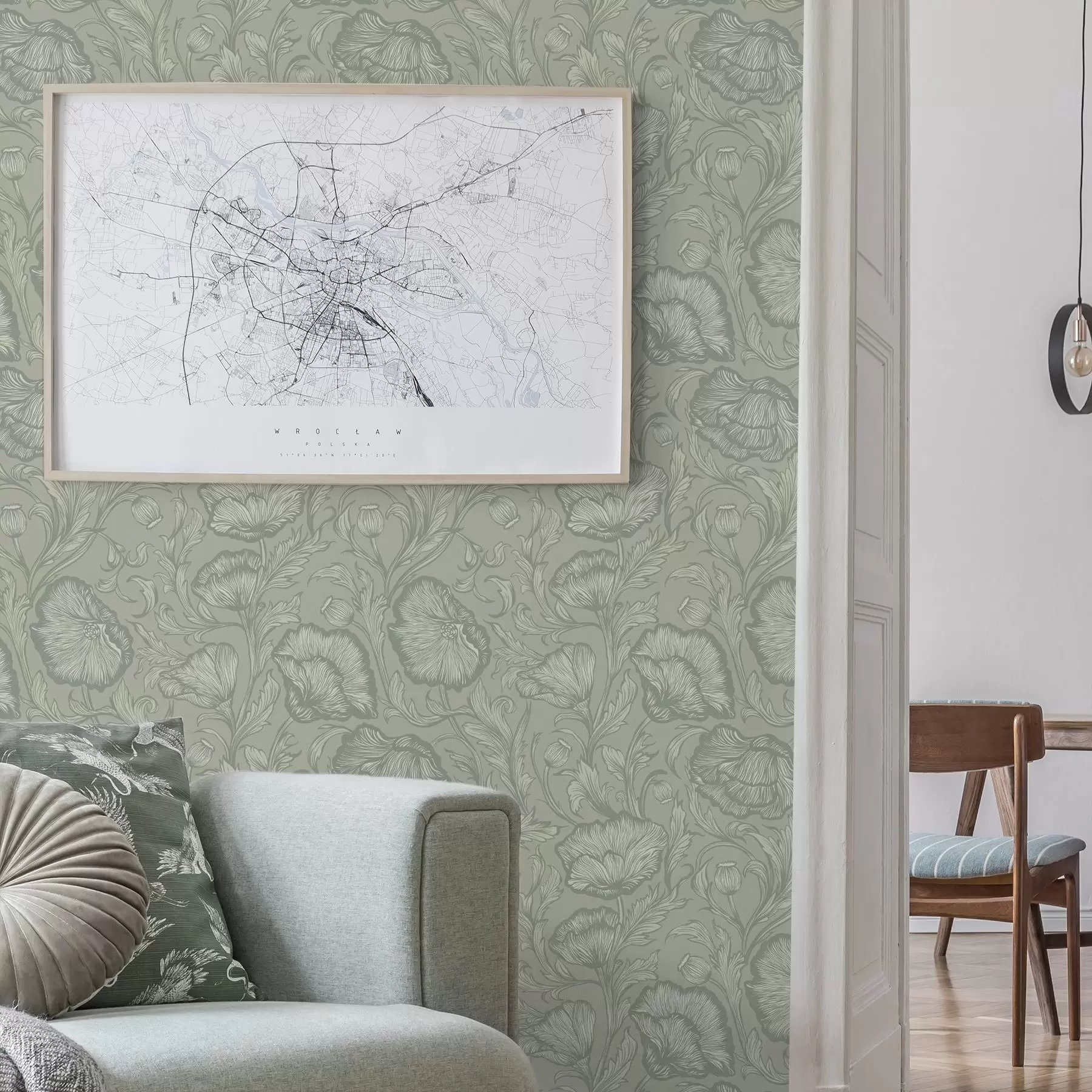 wall murals Макови линијског цртежа на сиво-зеленој позадини a00572v1