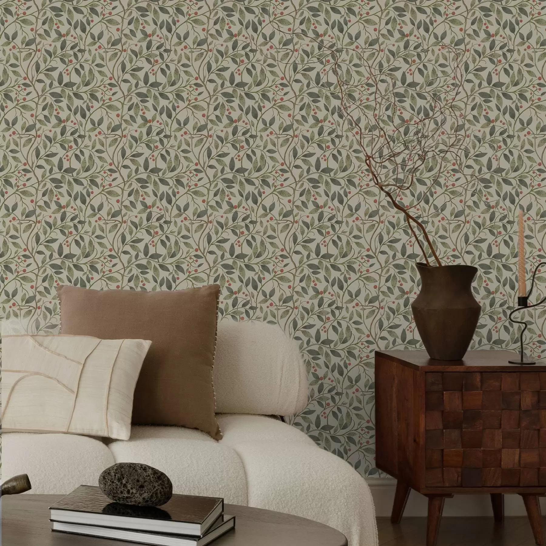 wall murals Маслинове гранчице са бобицама на топлом, светлом тлу a00573