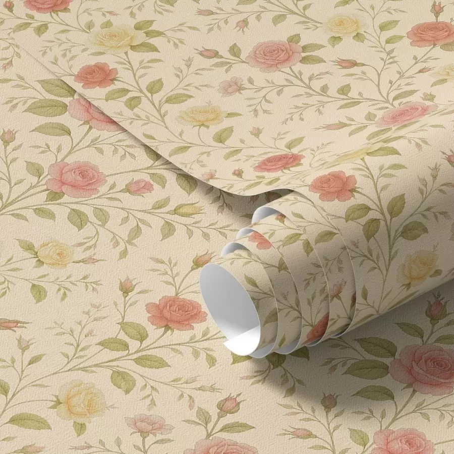 wall murals Винтаге руже у бресквастој и жутој боји на кремастој позадини a00577