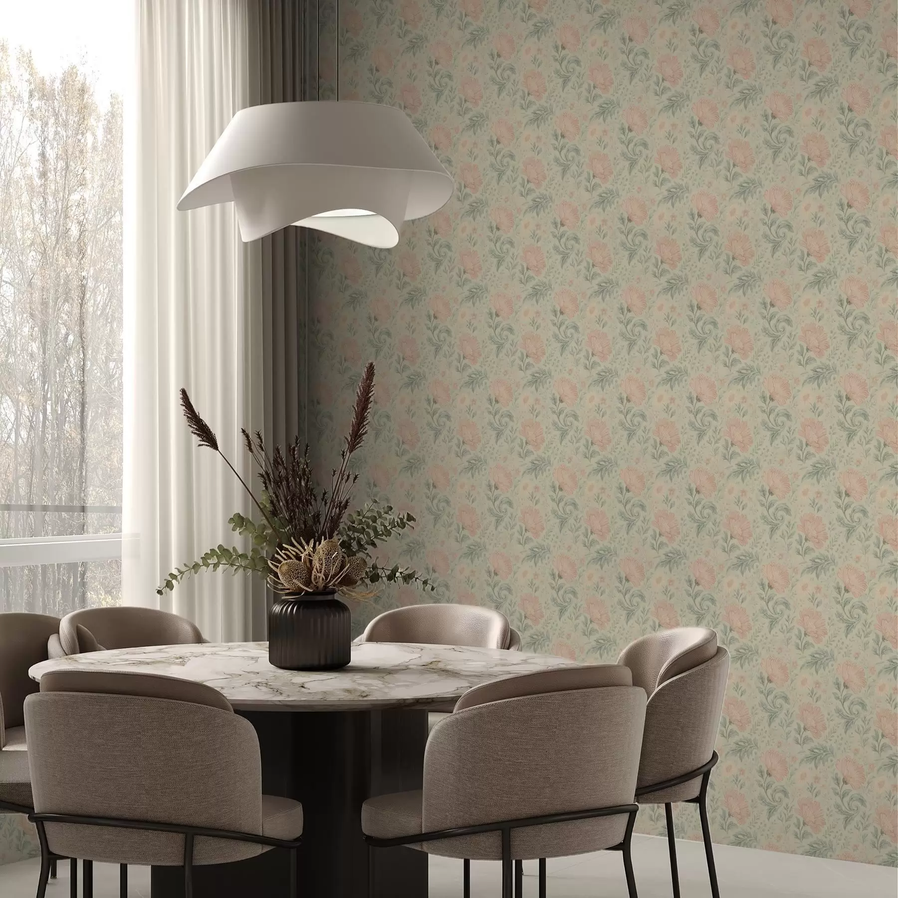 wall murals Винтажни велики цветови брескве са листовима жалфије a00580