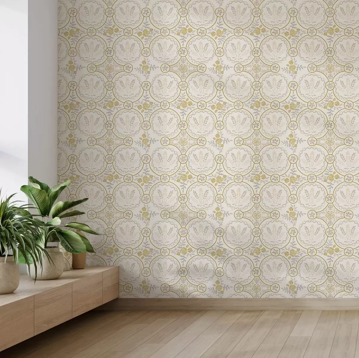 Позадина Ретро украс са пшеницом и ружама у злату a00595