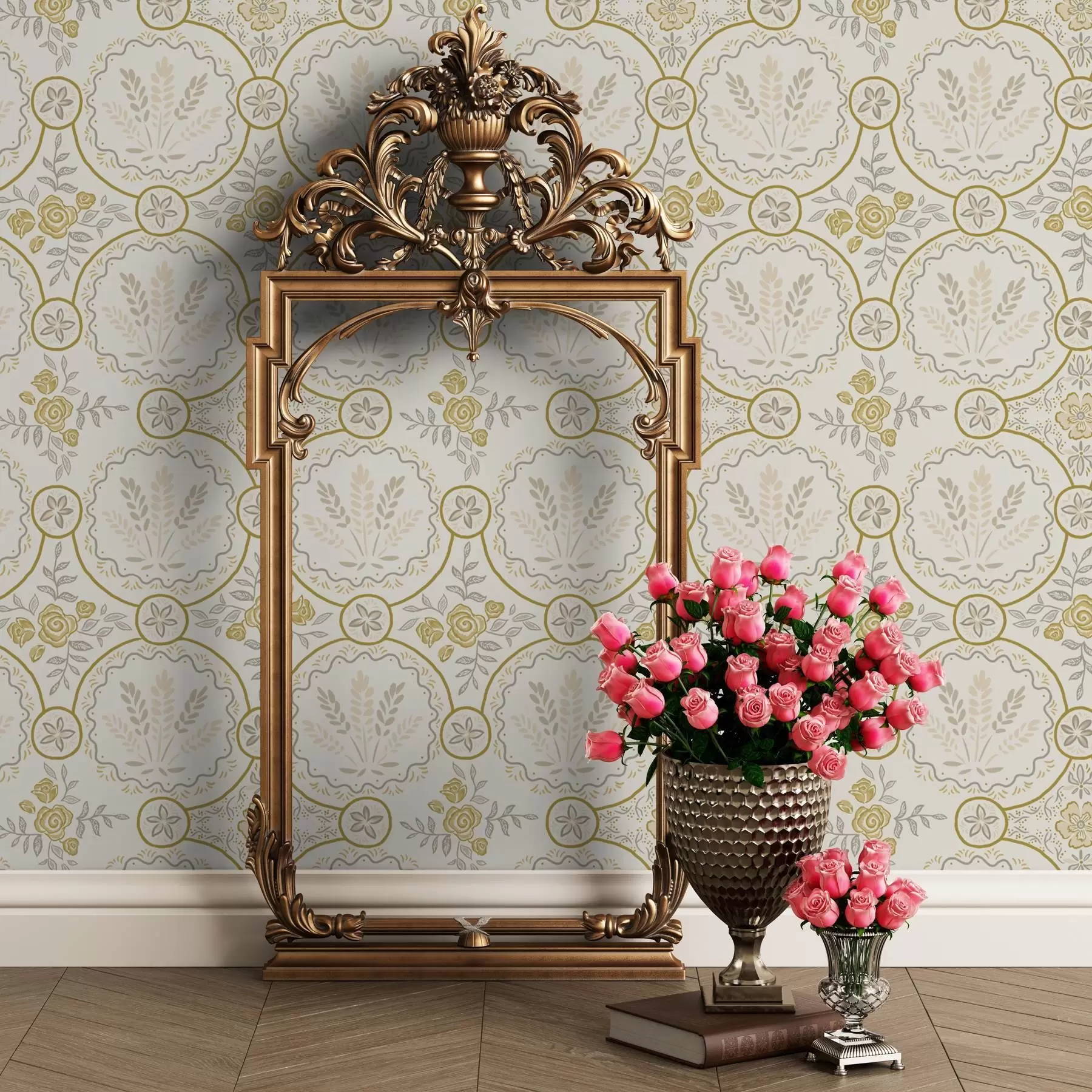 wall murals Ретро украс са пшеницом и ружама a00595