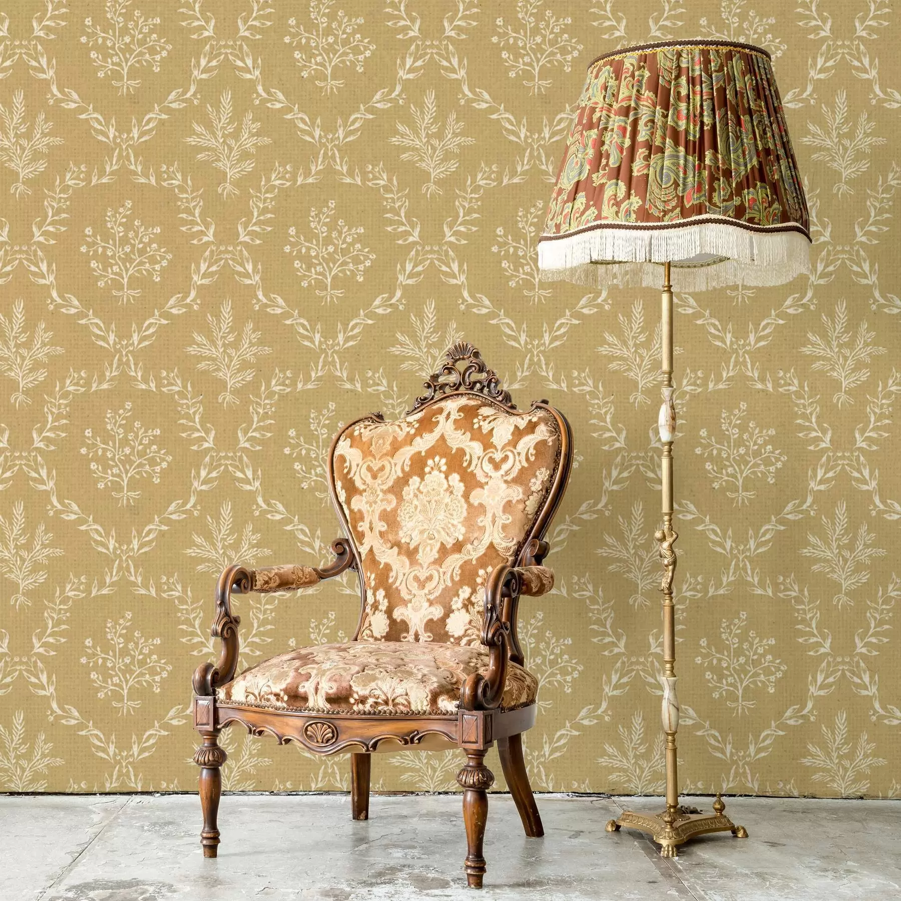 wall murals Бели венци од биља и цвећа на сенфичном тлу a00599