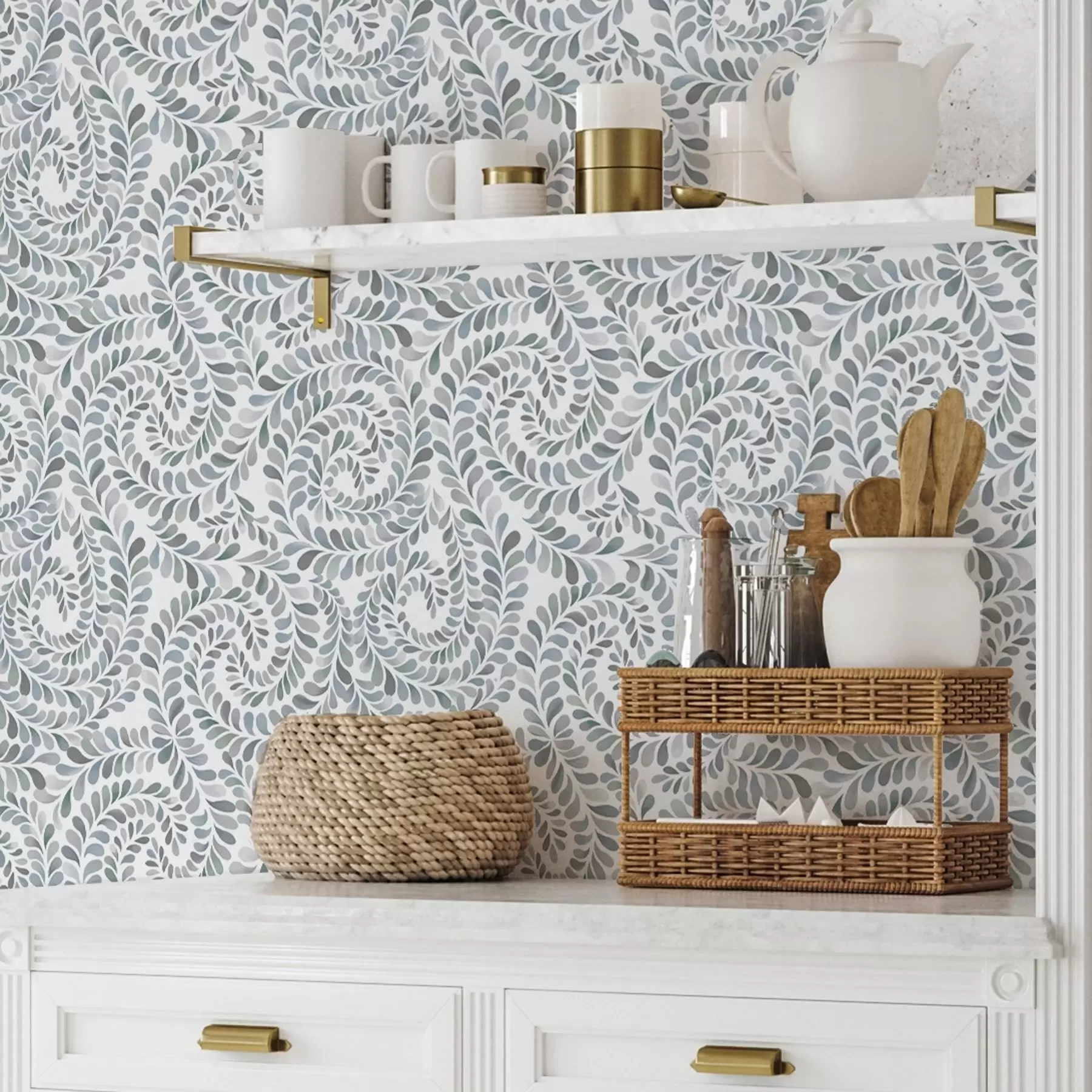 wall murals Лиснате спирале у хладним сиво-плавим тоновима a00602v1