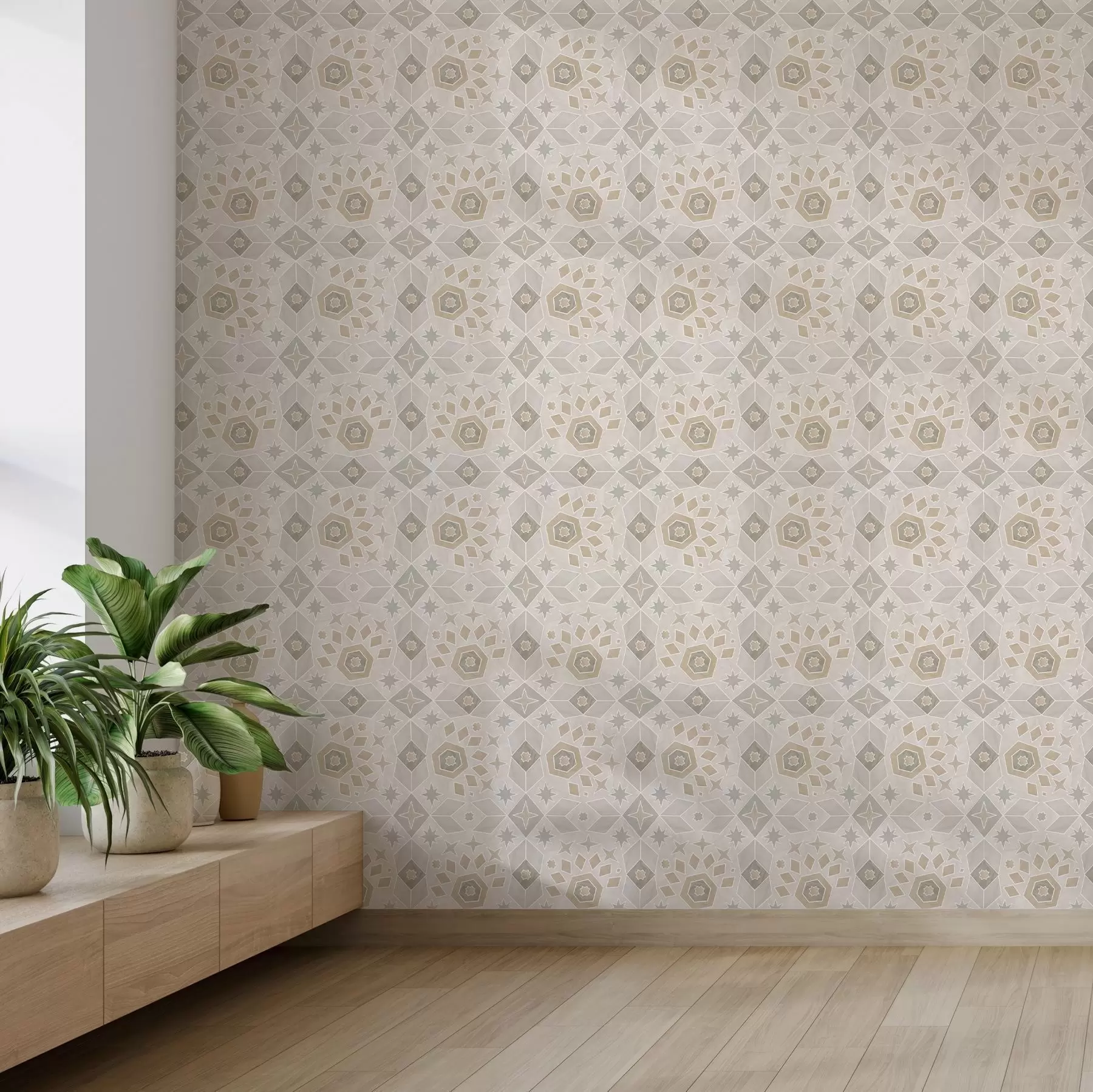 wall murals Геометријски мозаични узорак у топлим беж нијансама a00606