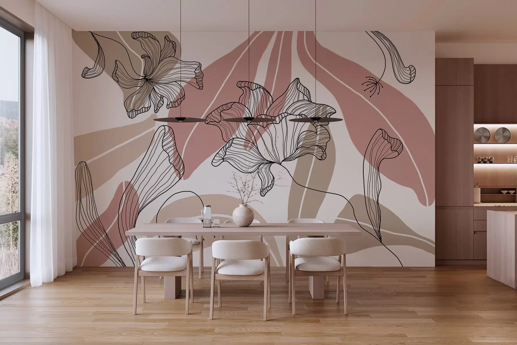 wall murals апстрактни листови и цветови у прашкастим и беж тоновима w04499