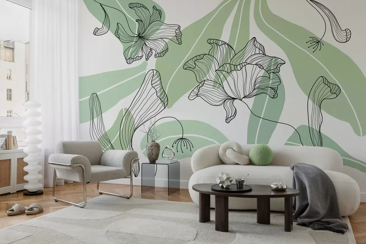 wall murals апстрактно лишће и цвеће у зеленим тоновима w04499v1