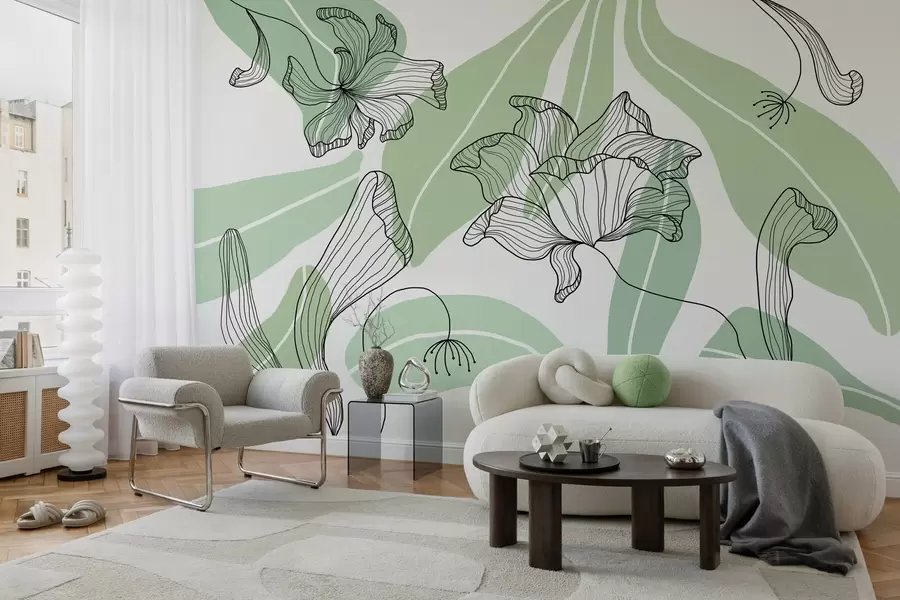 wall murals апстрактно лишће и цвеће у зеленим тоновима w04499v1