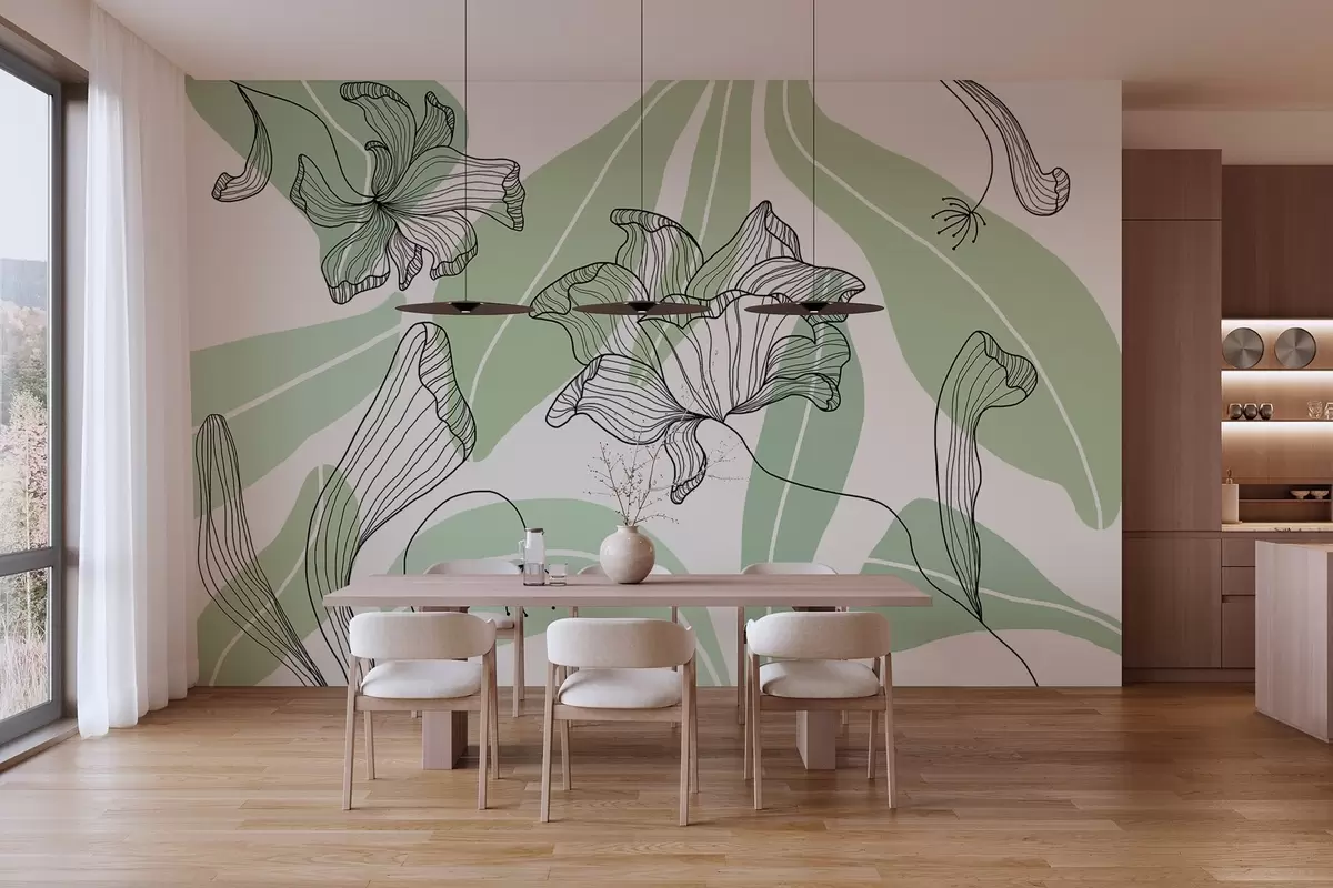 wall murals апстрактно лишће и цвеће у зеленим тоновима w04499v1