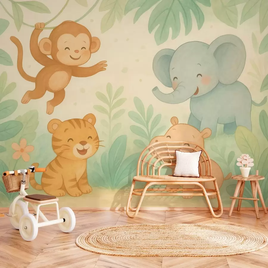 wall murals слатке бебе животиња у џунгли w04622