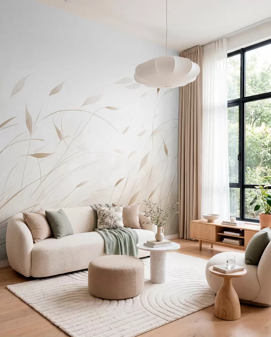 wall murals Трава на ветру у акварел стилу у беж нијансама w09331v1