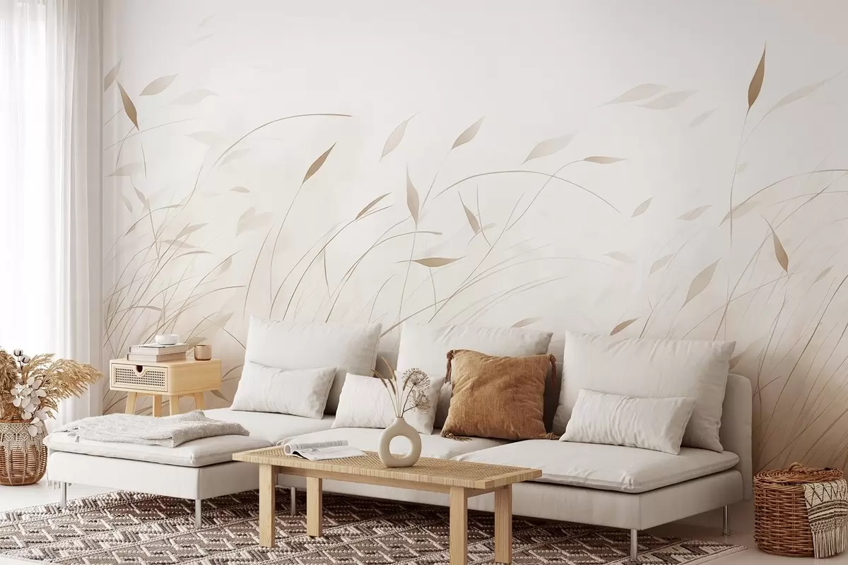 wall murals Трава на ветру у акварел стилу у беж нијансама w09331v1