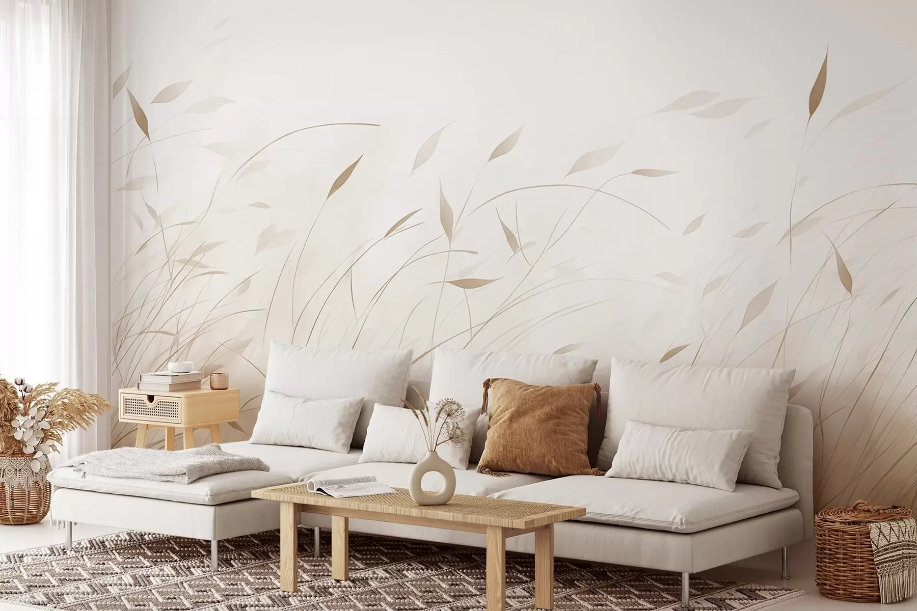 wall murals Трава на ветру у акварел стилу у беж нијансама w09331v1