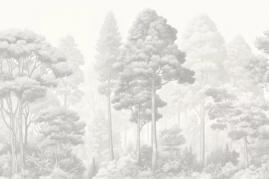 wall murals Уметнички шумски пејзаж у техници црно-белог графичког шрафирања w09411