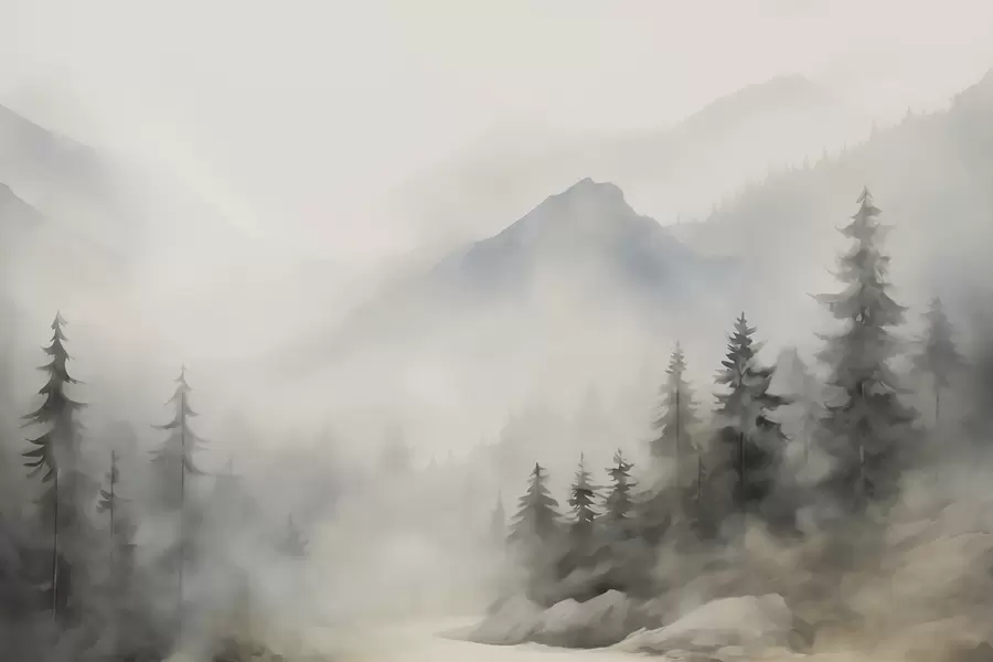 wall murals Шума у магли на позадини планина w04493