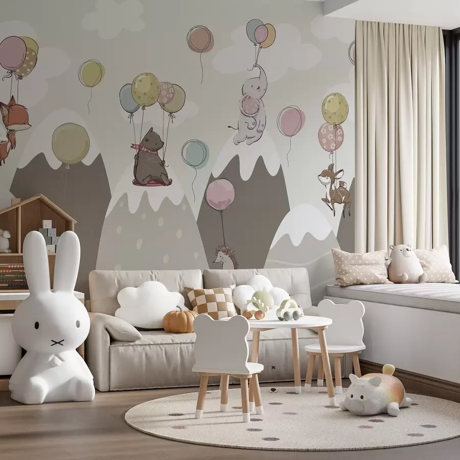 wall murals Дечије скандинавске планине са животињама w04651