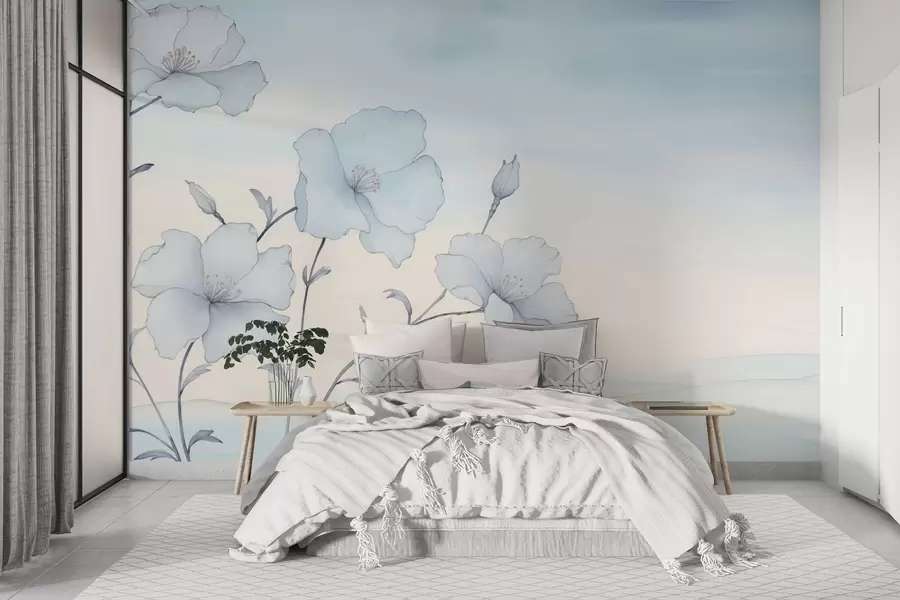 wall murals Нежно плаво цвеће на прозрачном небу w04620