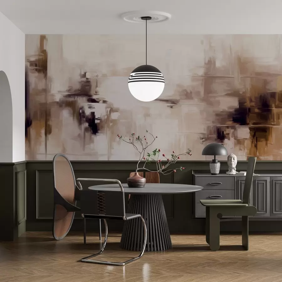 wall murals Апстрактна текстурирана имитација пејзажног сликарства са смеђим и белим потезима четкице, модерни стил w09422v1