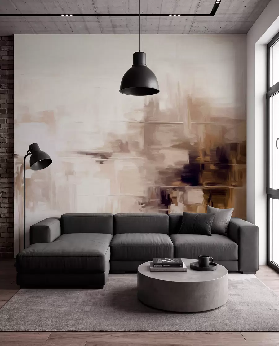 wall murals Апстрактна текстурирана имитација пејзажног сликарства са смеђим и белим потезима четкице, модерни стил w09422v1