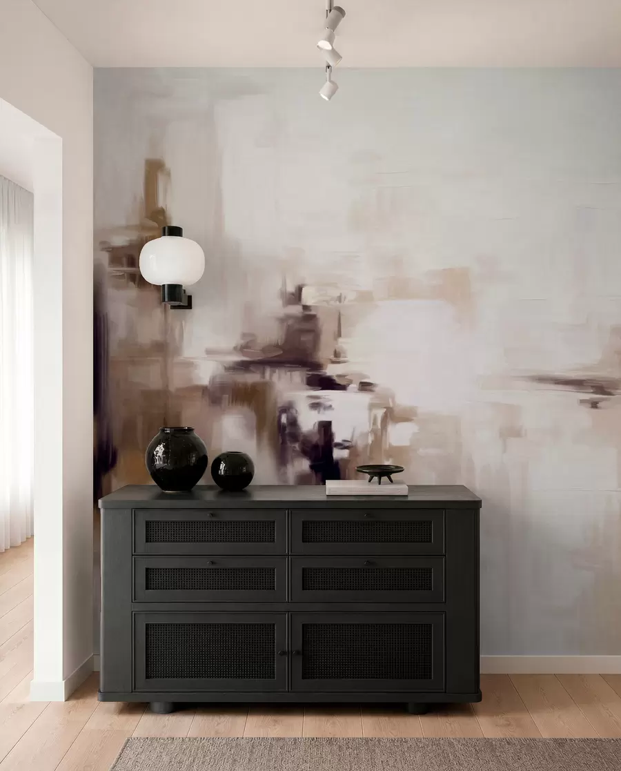 wall murals Апстрактна текстурирана имитација пејзажног сликарства са смеђим и белим потезима четкице, модерни стил w09422v1