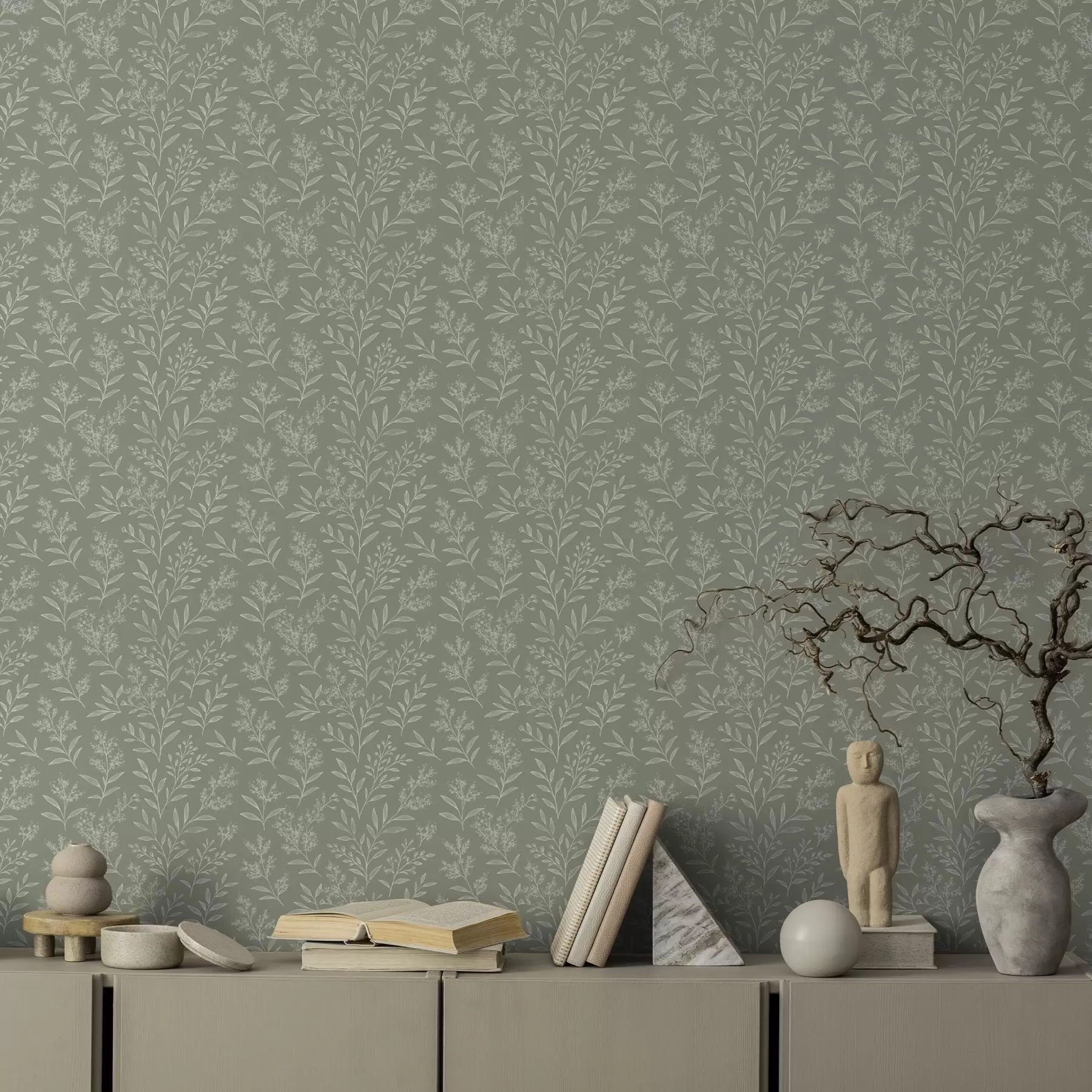 wall murals Зелена жалфија: фино биље и цвасти, нежан узорак a00611