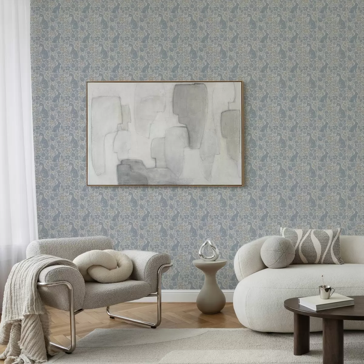 Позадина Шумске животиње и цвеће: лисица и зец у плавим тоновима a00613