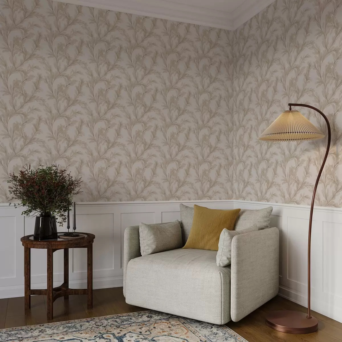 Позадина Акварел беж гране, меки ботанички мотив a00617