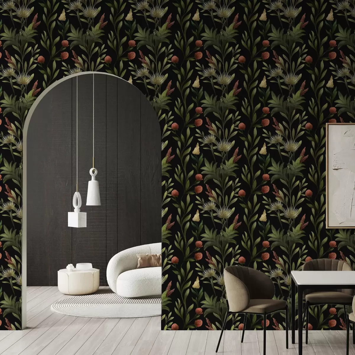 Позадина Високе траве и цвеће на црној, детаљној штампи a00620