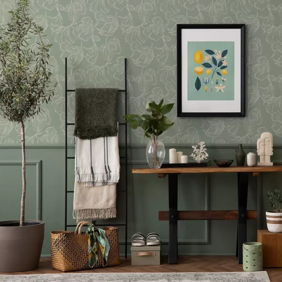 wall murals Линеарно велико цвеће, потези кредом на позадини жалфије a00625v1