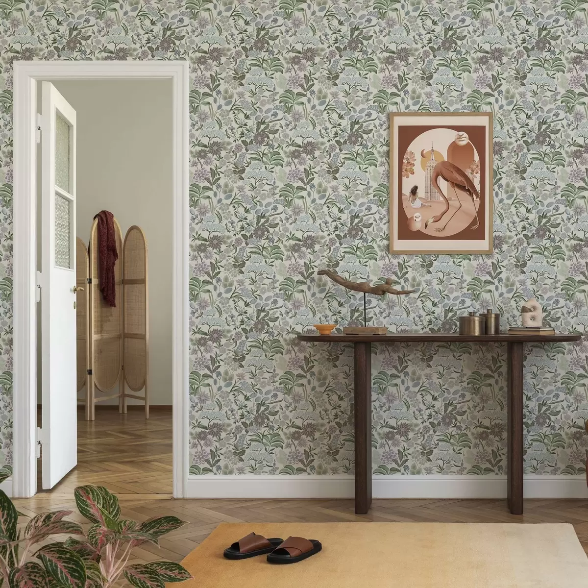 Позадина Пастелно цвеће и лишће у палети нијанси менте a00642