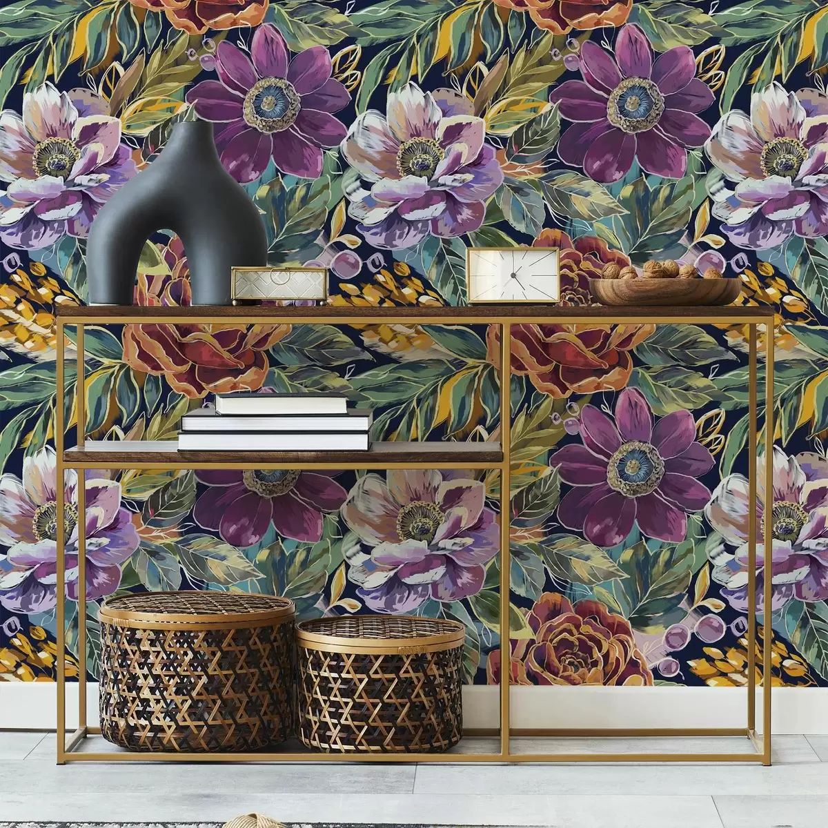 Позадина Смело велико цвеће осликано четкицом на тамноплавој позадини a00643