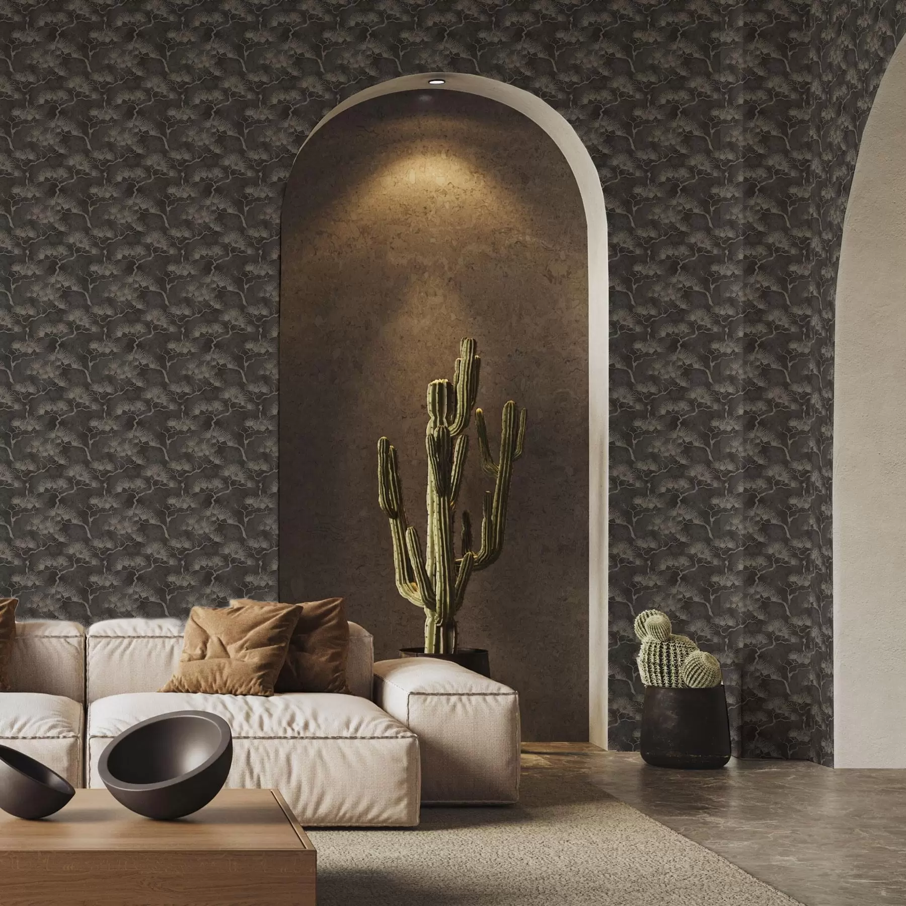 wall murals Силуете бора на тамној позадини, магловита текстура a00742