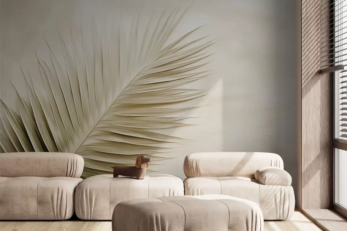 wall murals Беж палмино лишће на мекој текстурираној позадини w04618