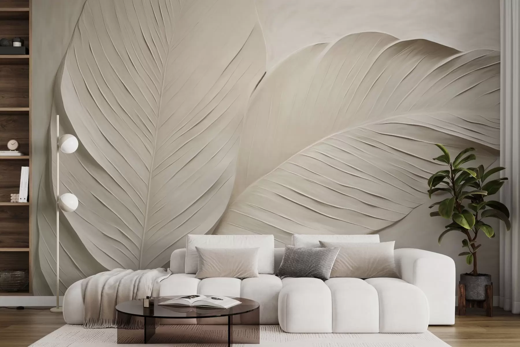 wall murals Рељефни беж листови са меким сенкама w04614