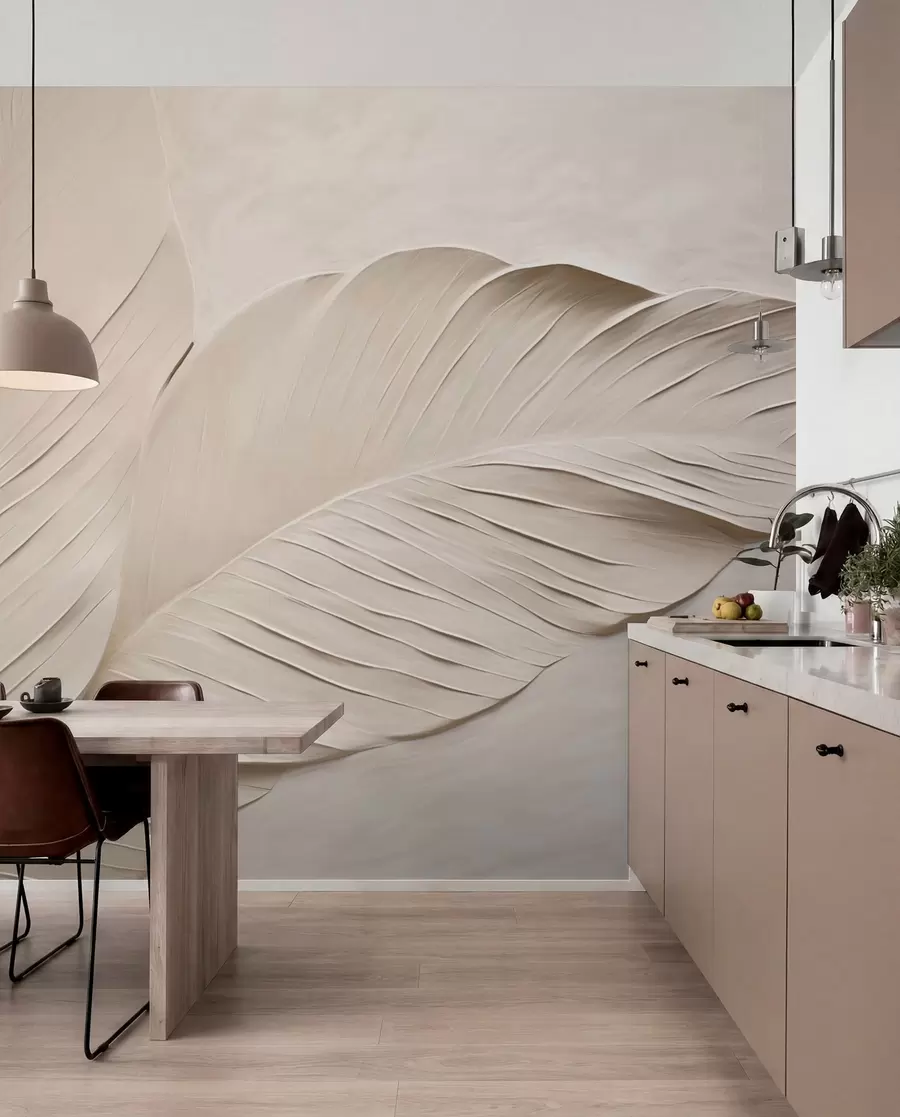 wall murals Рељефни беж листови са меким сенкама w04614