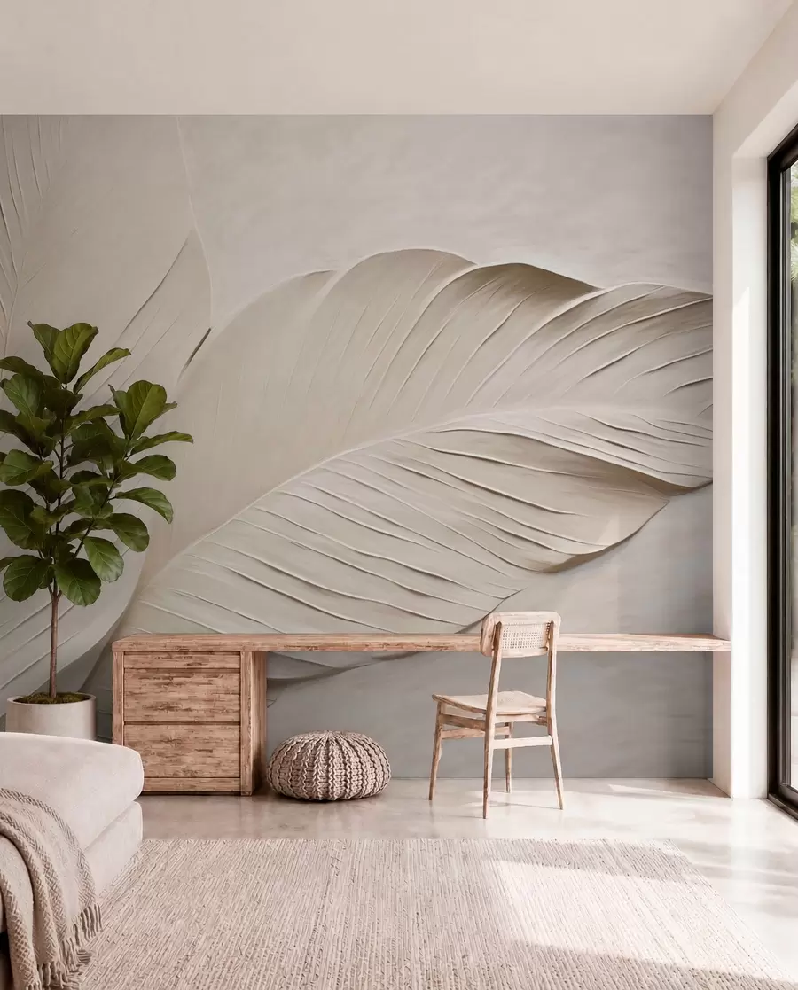 wall murals Рељефни беж листови са меким сенкама w04614