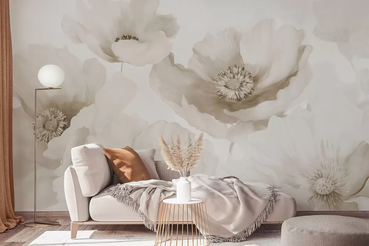wall murals Макови у нијансама беж w04656v1