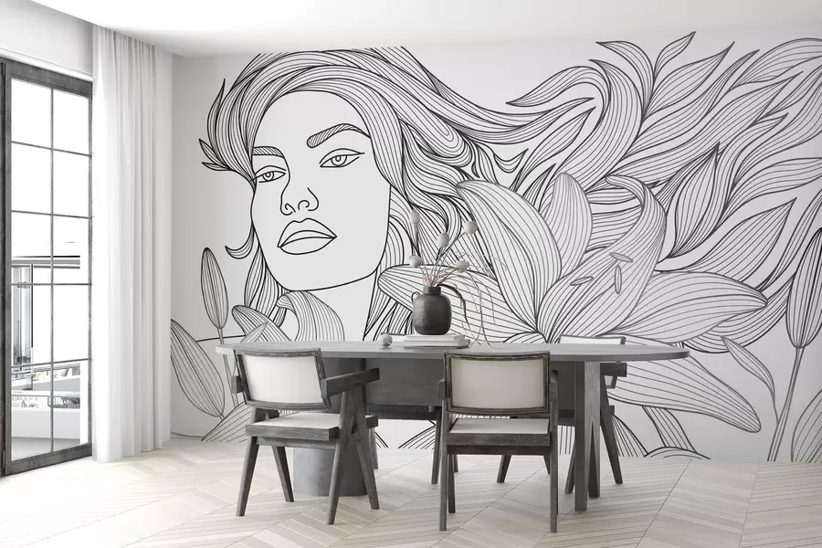 wall murals Портрет девојке у цветовима љиљана w04689