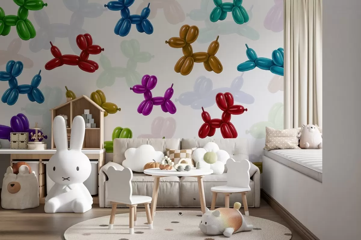 wall murals Осликани пси направљени од лоптица w04676