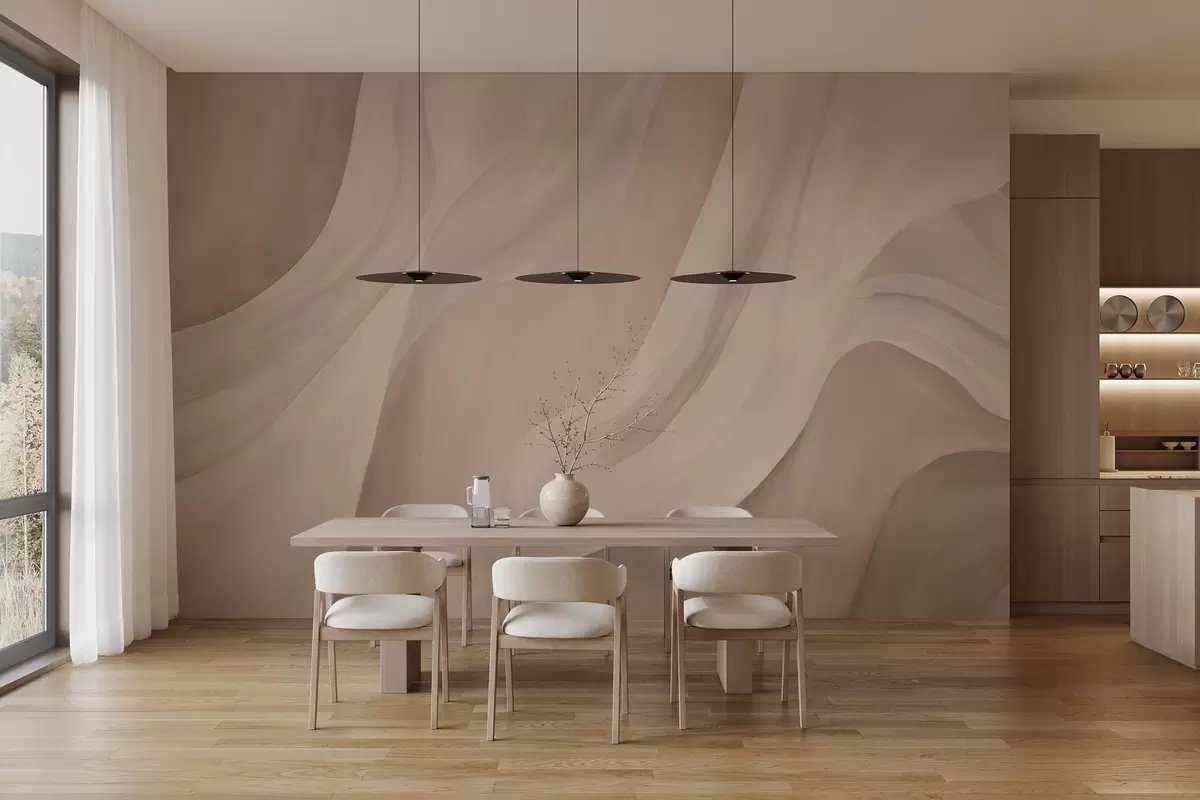 wall murals Беж-ружичасти свиленкасти таласи, меки, течни покрети w04608