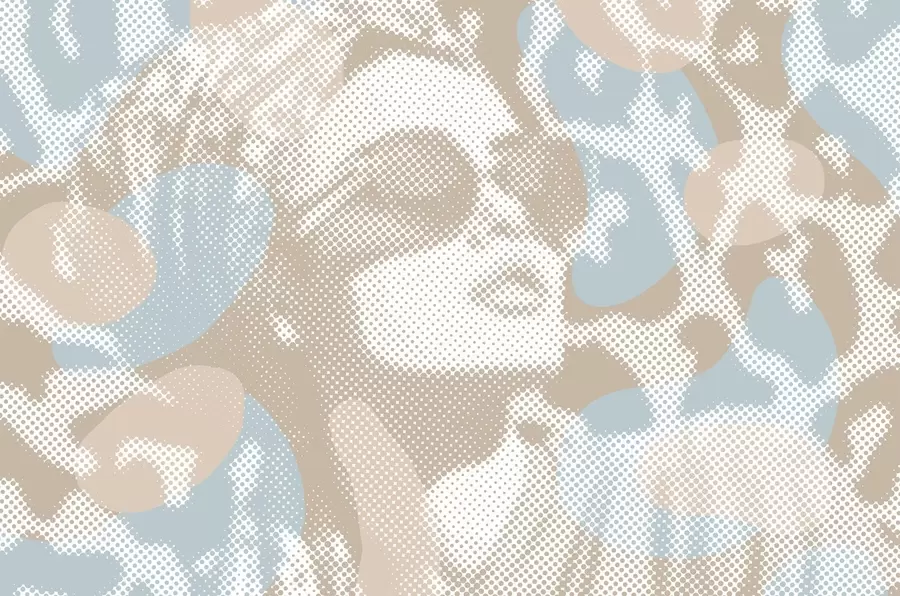 wall murals Портрет жене на леопард позадини у тачкастом стилу у беж и плавим тоновима w04630