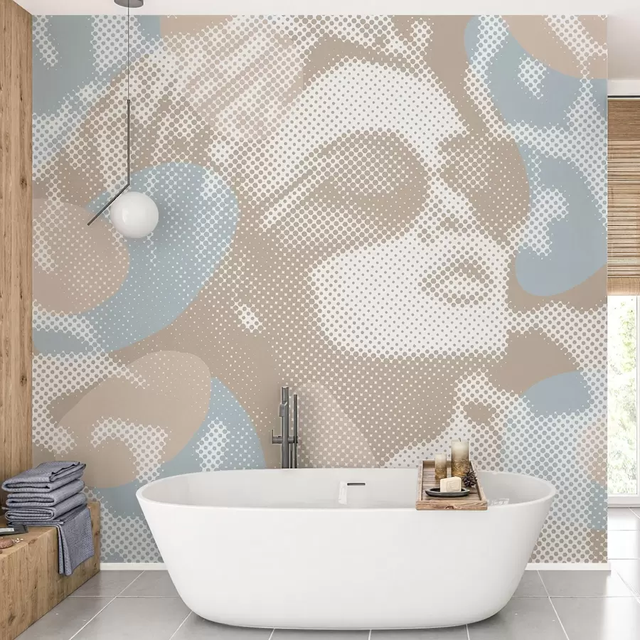 wall murals Портрет жене на леопард позадини у тачкастом стилу у беж и плавим тоновима w04630