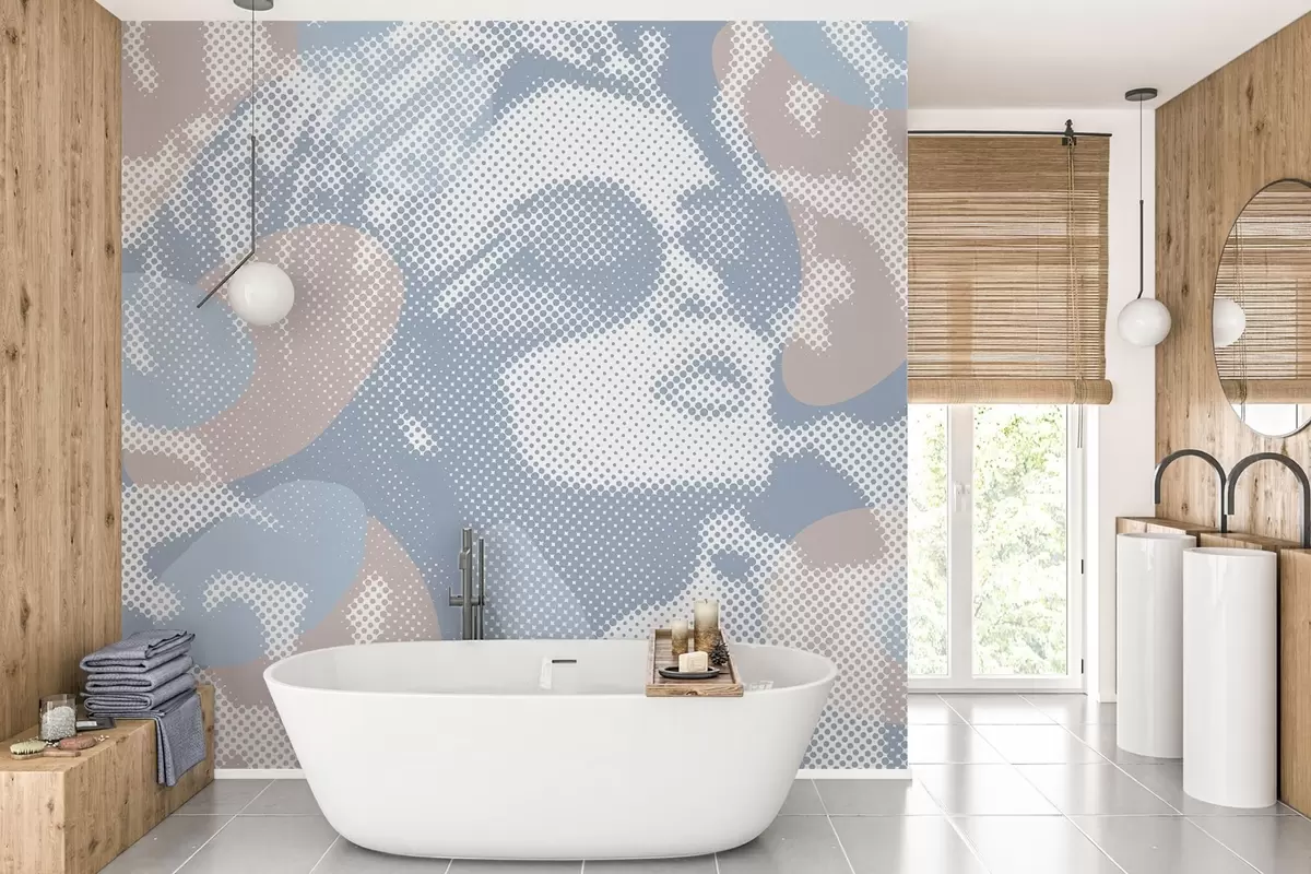 wall murals Портрет жене на леопард позадини у тачкастом стилу у плавим тоновима w04630v1
