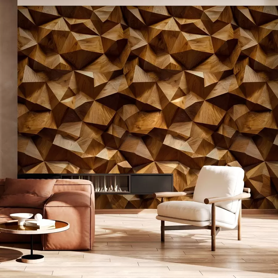 wall murals имитација угаоног рељефног зида од дрвета w04632